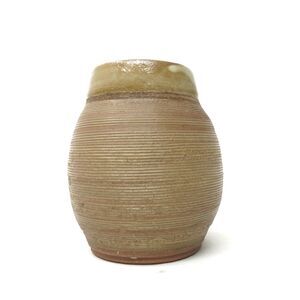 Vintage Studio Pottery Earthy Textured Ribbed Brown Pot Vase Vessel